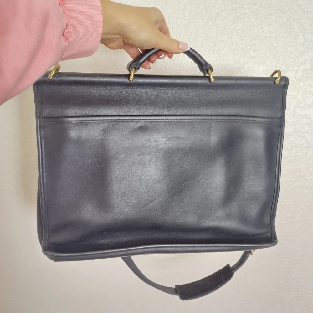 VINTAGE COACH BEEKMAN BLACK LEATHER BRIEFCASE MESSANGER SHOULDER BAG #G5C-5266